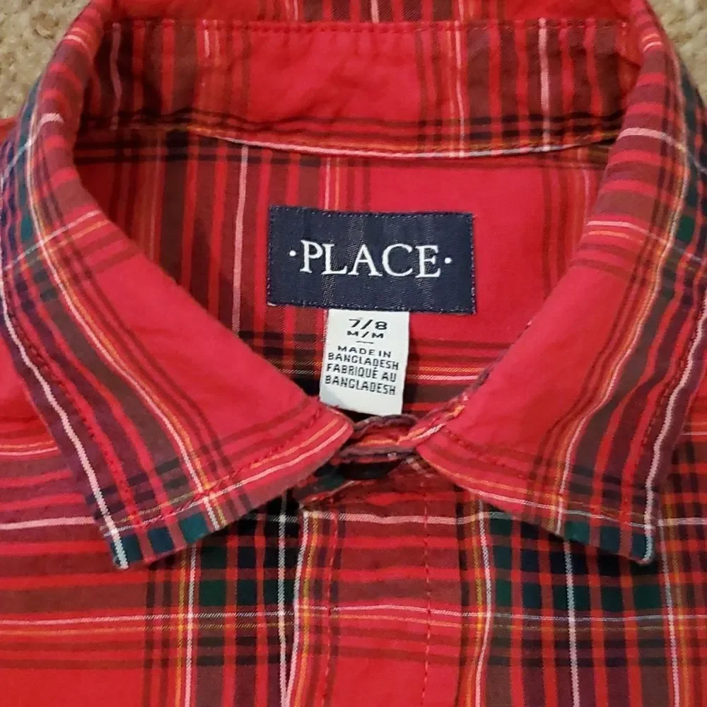 The Children's Place Boy's Long Sleeve Plaid Button Down Size 7/8